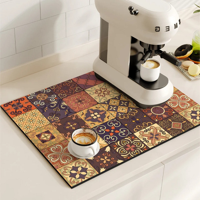 VIKAMA Vintage Kaffeemaschinenmatte, saugfähig und rutschfest, Geschirrtrocknungsmatte in Multicolour - Bild 1
