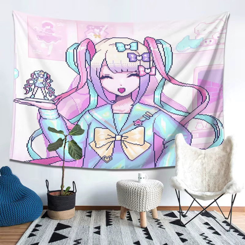VIKAMA Pixel-Style Super Girl Wandteppich in Rosa und Lila als Anime Raumdekoration, B: 60 cm, H: 40 cm - Bild 2