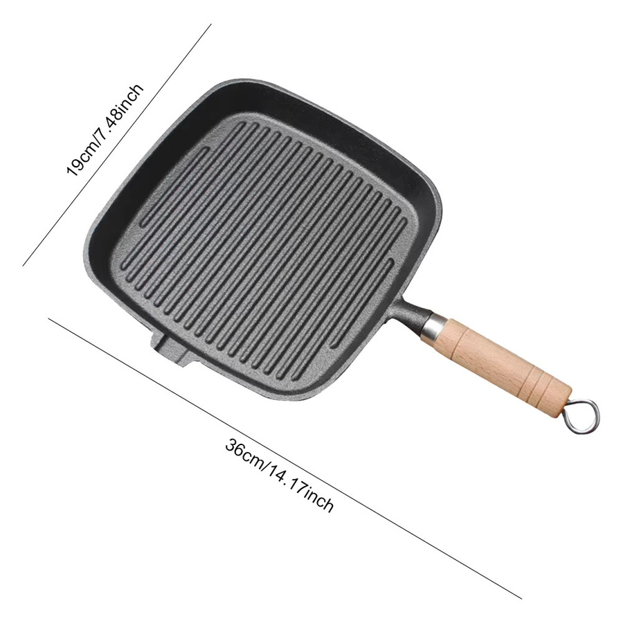 APWIKOGER Gusseisen-Steakpfanne mit Holzgriff, quadratische Grillpfanne, antihaftbeschichtet, Schwarz - Bild 5