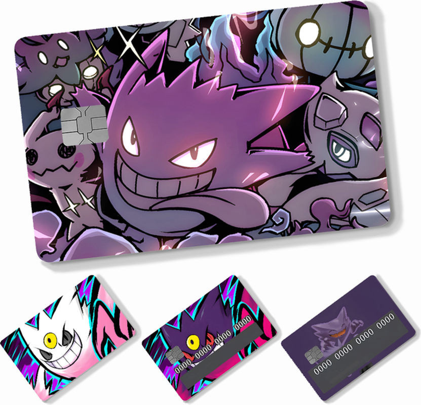 4er Set Gengar Anime Cartoon Aufkleber aus PVC für Kreditkarten in Lila - Bild 1