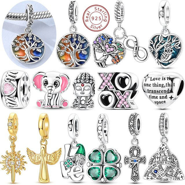 Charms-Perlen-Anhänger 925 Silber, Baum des Lebens, Herz-Kreuz-Elf, Unisex - Bild 1