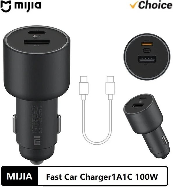 Xiaomi MIJIA 100W Auto-Ladegerät mit Dual USB-Ausgang USB-A und USB-C in Schwarz mit LED-Anzeige - Bild 1