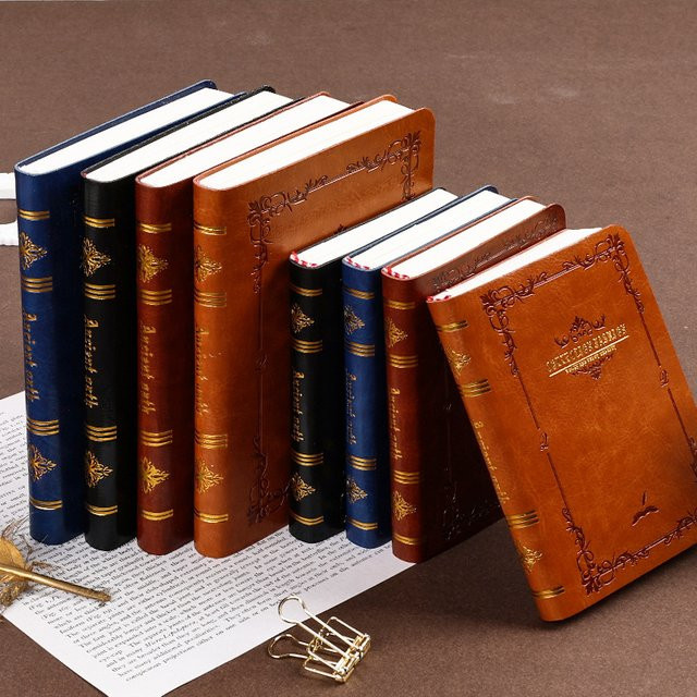 SQUMIDER Vintage-Notizbuch A6 mit Golddruck, Hardcover aus PU-Leder, liniertes Tagebuch in Schwarz, Braun oder Gold - Bild 1