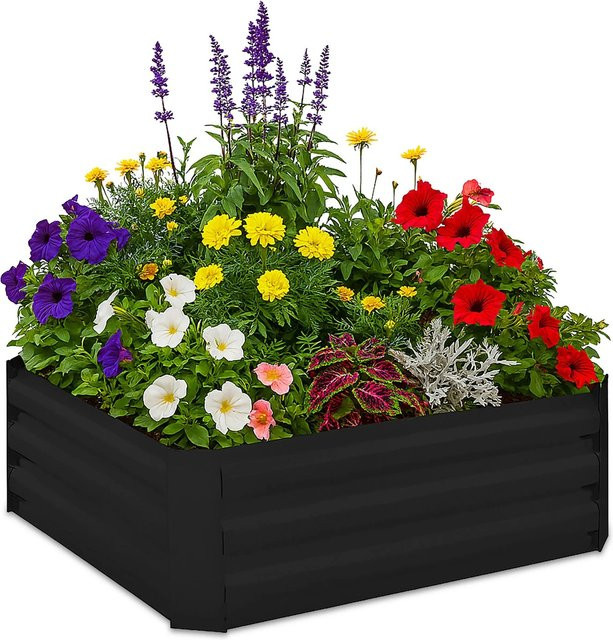 Relaxdays Hochbeet aus verzinktem Eisen in Schwarz ohne Boden, B/T/H: 90 x 90 x 30 cm - Bild 1