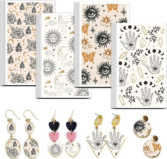 24er Set Keramik Wasser Transfer Papier Unterglasur Aufkleber in Multicolour für Ohrringe und Anhänger, B/H: 12 x 7 cm - Bild 1
