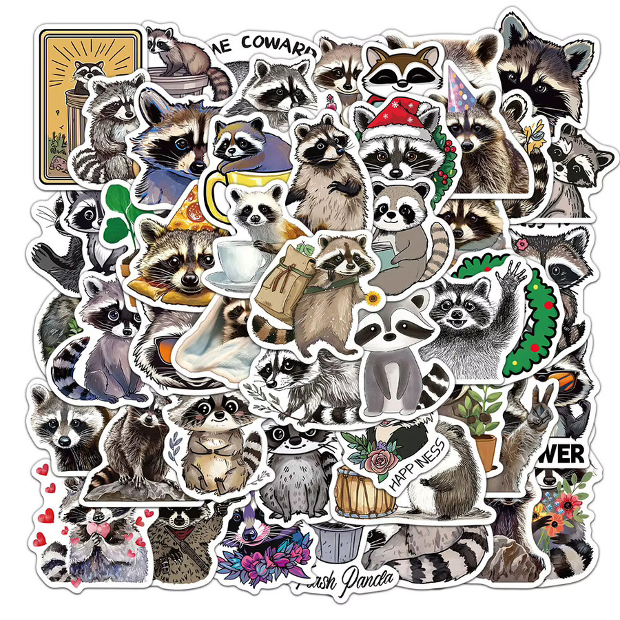50 Stück Cartoon-Waschbär-Aufkleber, wasserfeste Tier-Sticker in Multicolour für Tagebücher, Handys, Laptops und Wasserflaschen - Bild 2