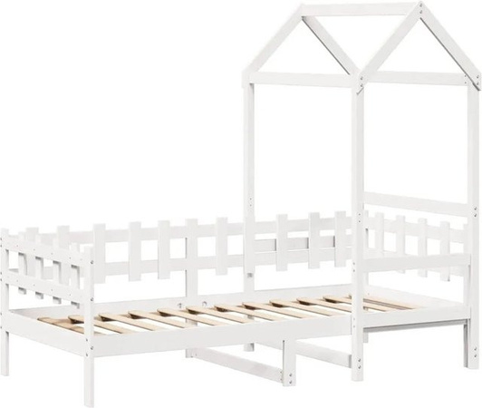 vidaXL Tagesbett mit Dach aus massivem Kiefernholz in Weiß, B/T/H: 80 x 200 x 68,5 cm