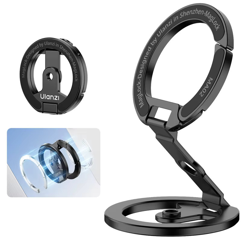 Ulanzi MA02 MagLock Dual Magnetischer Telefonständer in Schwarz, faltbarer MagSafe-Telefonhalter mit 1/4-Zoll-Schraube für iPhone und Android-Smartphones - Bild 6