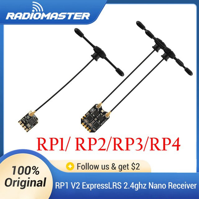 Radiomaster ExpressLRS ELRS Nano Empfänger RP1 RP2 RP3 V2 FCC 2,4 GHz mit T-Antenne für TX16S TX12 RC Radio Sender und FPV Drohnen in Schwarz - Bild 1