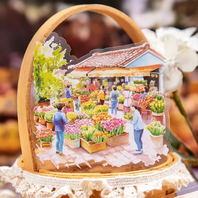 20 Stück Snack-Basar Straßenbild Aufkleber für Landschaftsbau und Collage, europäische Dekoration, Multicolor, B/H: 13,7 x 11,8 cm - Bild 1