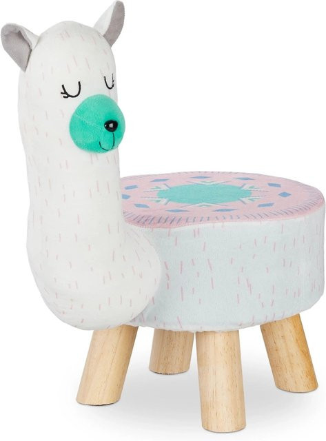 Relaxdays Tierhocker Lama in Weiß und Rosa mit abnehmbarem Bezug aus Polyester und MDF, B/T/H: 48 x 28 x 42 cm - Bild 1
