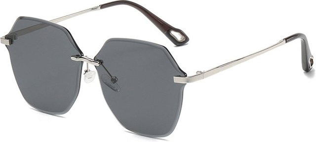 Techsuit 8195 Sonnenbrille Damen, randlos, hexagonal, Metall, Schwarz Silber - Bild 1