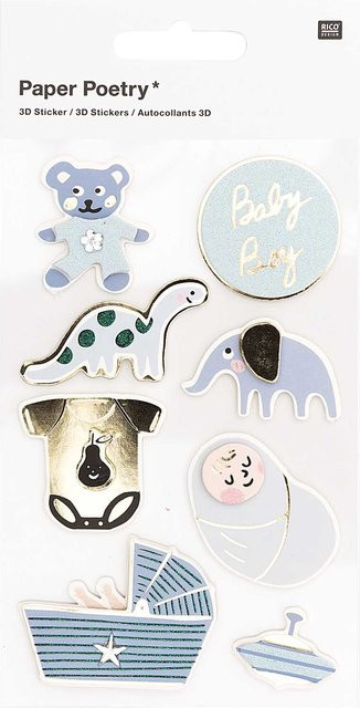 Rico Design Paper Poetry 3D-Sticker Baby Junge, 8 Stück - Bild 1