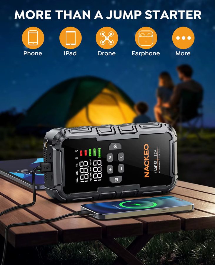 BSMOOM Kabelloser Auto-Starthilfe-Booster mit 1500A Peak, Tragbarer Notfall-Batterie-Booster und Powerbank in Schwarz - Bild 4