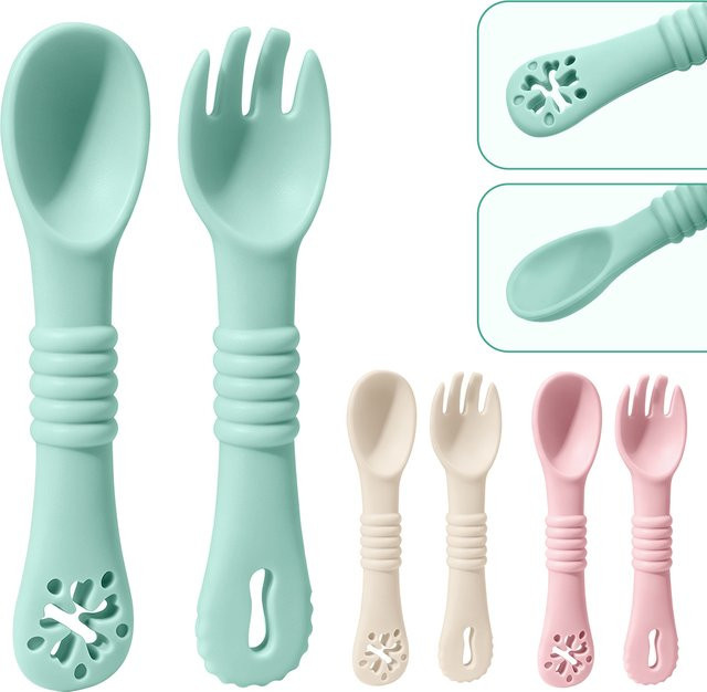 2er-Set Silikon Baby Löffel für die erste Beikost zur Selbstfütterung und Entwöhnung mit ergonomischem Design - Bild 1