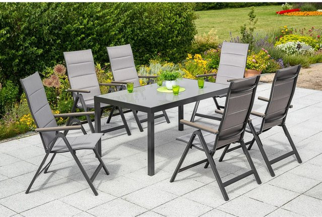 Merxx Gartenmöbel-Set Trivero 7-tlg. in Braun mit Tisch aus Aluminium und Sicherheitsglas, Tisch Breite: 150 cm, Tiefe: 90 cm - Bild 1