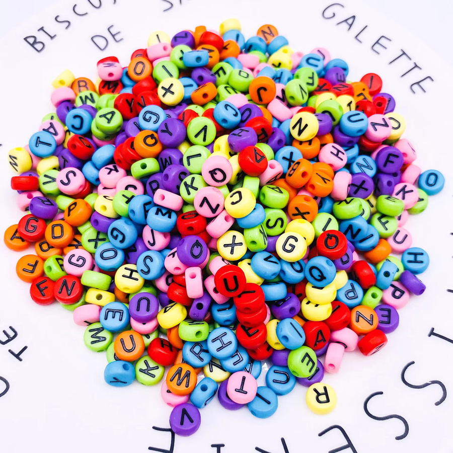 Acryl Buchstaben Perlen, bunt, rund, flach, Spacer, Alphabet Perlen - Bild 5