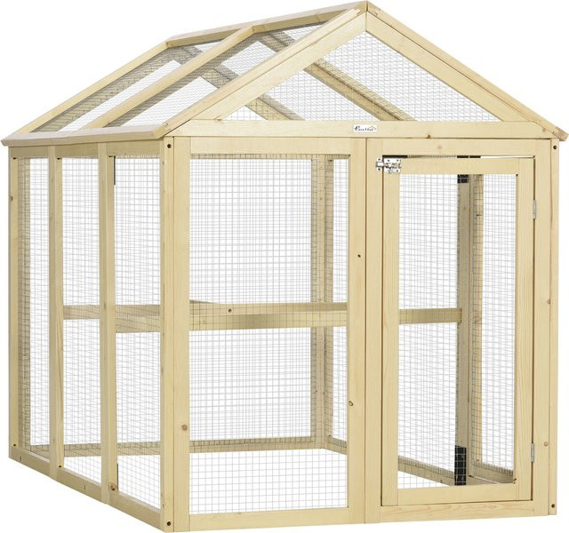 PawHut Hühnerstall aus Holz mit Drahtgitter in Braun, B/T/H: 140 x 88,5 x 106 cm von Aosom - Bild 1