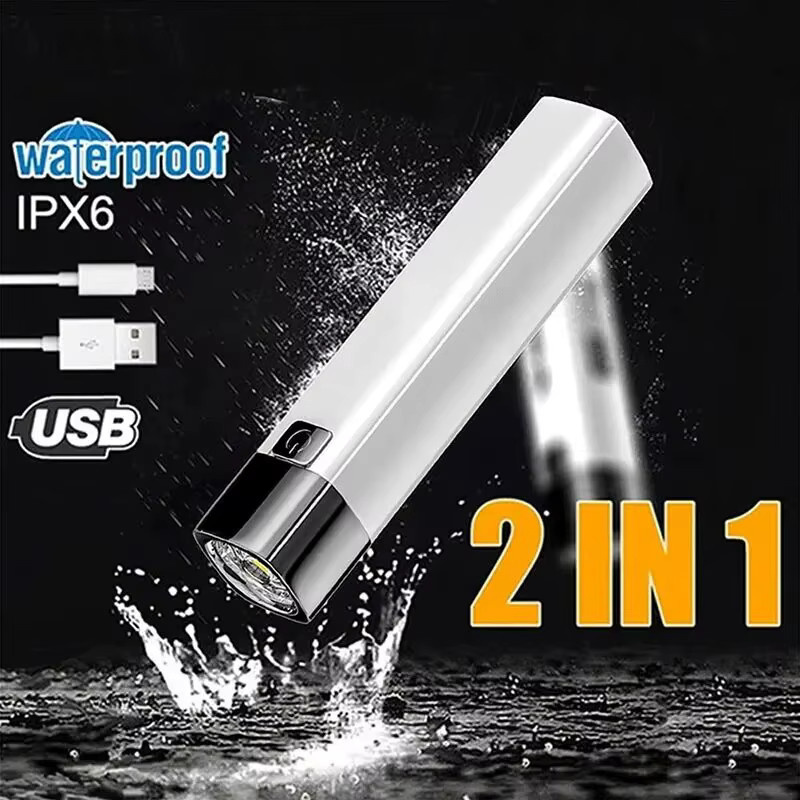 ESMARTER Mini LED Taschenlampe in Weiß, wasserdichte tragbare Außenbeleuchtung mit starkem Licht und USB-Anschluss - Bild 3