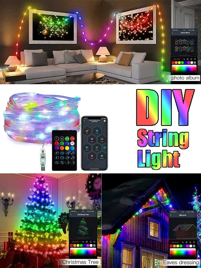 LINYILIGHT Intelligente RGBIC LED-Lichterkette mit APP-Steuerung und Fernbedienung, Dreamcolor Dekoration in Multicolour für Weihnachten und Zimmer - Bild 4