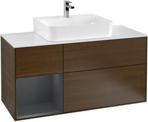 V&B Waschtischunterschrank Finion mit Wandbeleuchtung, Breite: 120 cm, Tiefe: 50,1 cm, Höhe: 50,1 cm, lackiert, walnussfarben - Bild 1