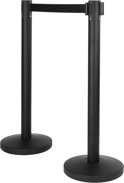 Securit 2er-Set ausziehbare Empfangspfosten in Schwarz mit schwarzem Nylonband, Komplettset mit Fuß und Sockel, B/T/H: 33 x 17,4 x 93 cm - Bild 1