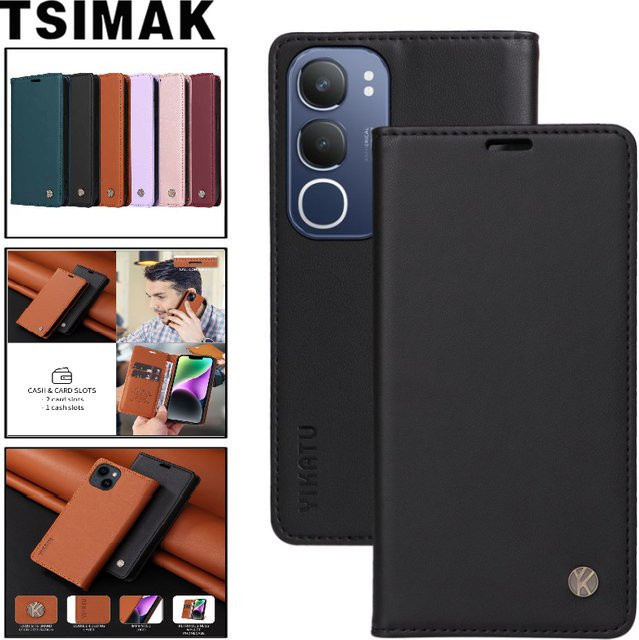 Magnetisches Flip Wallet Case für Vivo Y03 Y04 Y17S Y19S Y28 Y29 Y28S Y29S 4G 5G Business Leder mit Kartenfach und Standfunktion in Gelb und Braun - Bild 1