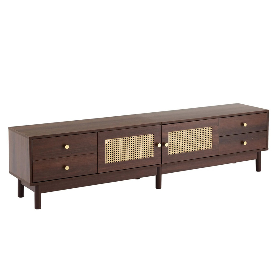 okwish TV Schrank mit Rattan Türen und Kabelmanagement in Braun, B/T/H: 180 x 35 x 44 cm - Bild 2