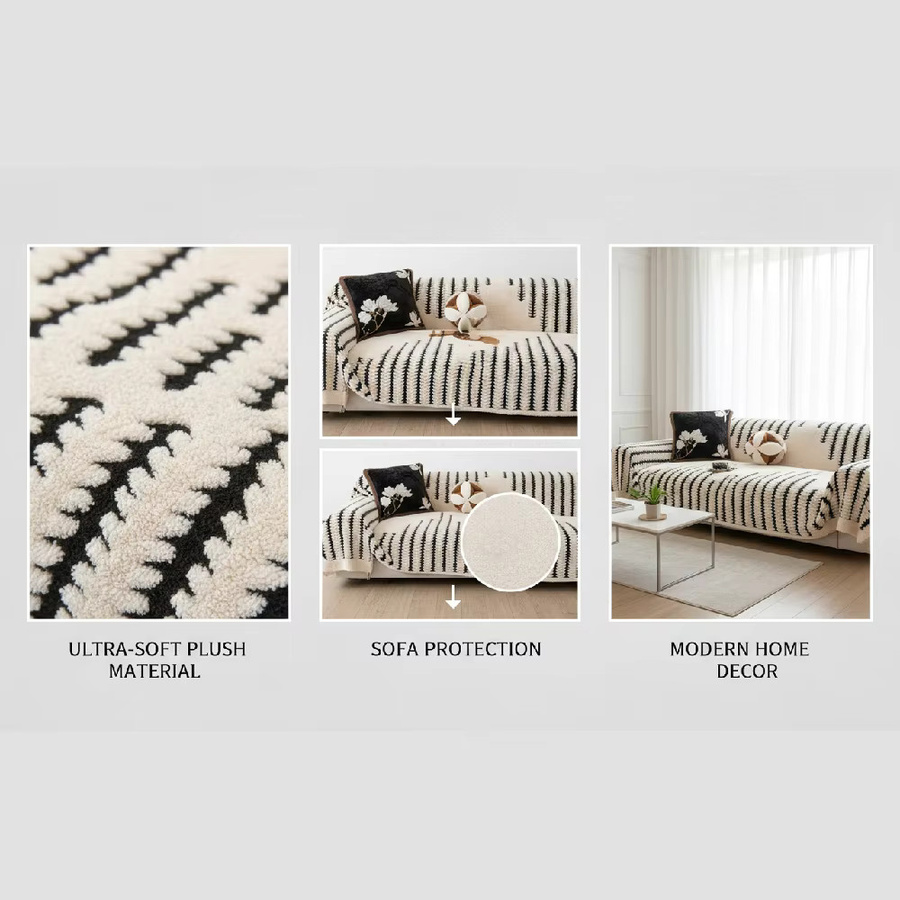 Beige Bohemian Jacquard Plüsch-Sofadecke aus Polyester für dein Wohnzimmer - Bild 4