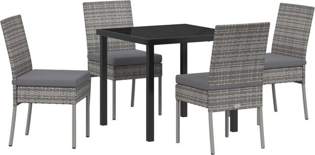 vidaXL Garten Essgruppe 5-teilig aus Poly-Rattan und Glas in Grau - Bild 1