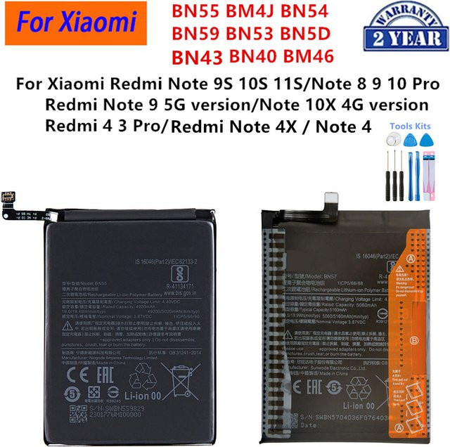 Xiaomi Akku in Schwarz für Redmi Note 9S 10S 11S Note 4X 3 8 9 10 Pro und Redmi Note 10X (BN55 BN40 BN54 BN59 BN53 BN5D BN43 BN46 BM4J BM46) - Bild 1