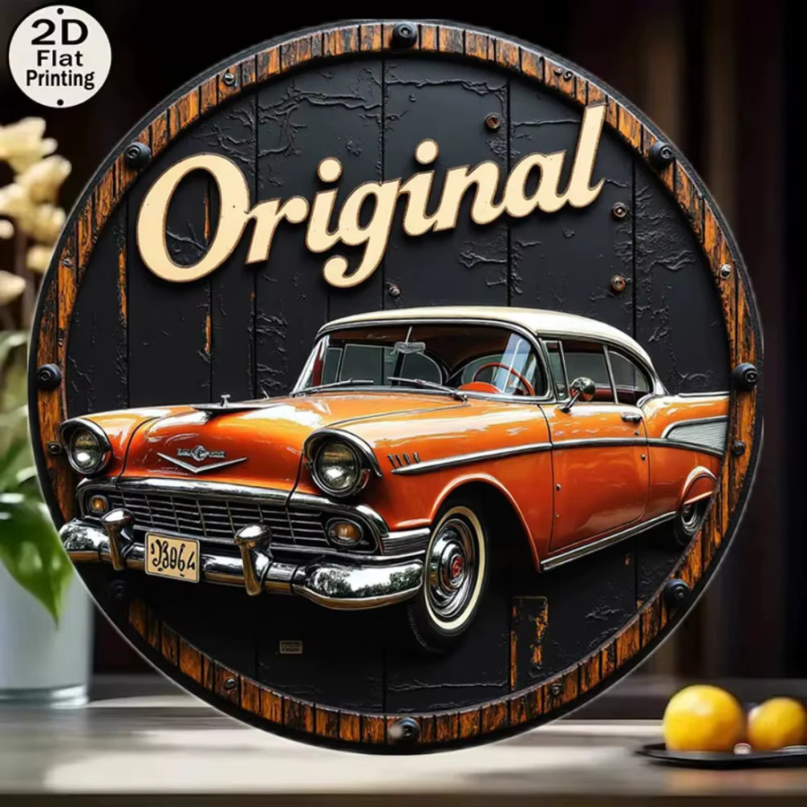 HELLOYOUNG Vintage Auto Rundes Metallschild Wandkunst in Multicolour, Durchmesser: 20,32 cm - Bild 4