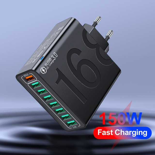GUSEYEE 150 W USB Quick Charge 3.0 Ladegerät mit USB-A Anschluss in Schwarz - Bild 1