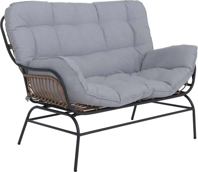 MCW 2er-Sofa P75 Gartenbank aus Poly-Rattan und Metall mit Polstern in Dunkelgrau und Hellgrau - Bild 2