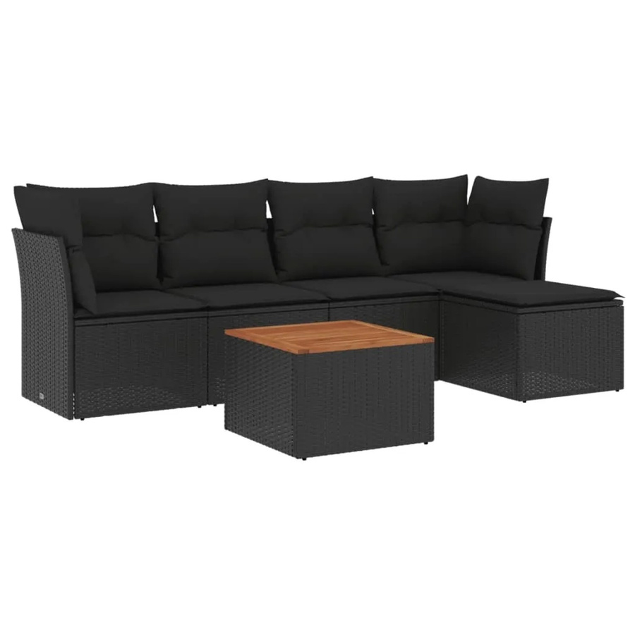 vidaXL 6-teilige Garten-Sofagarnitur aus Poly-Rattan mit Kissen in Schwarz - Bild 2
