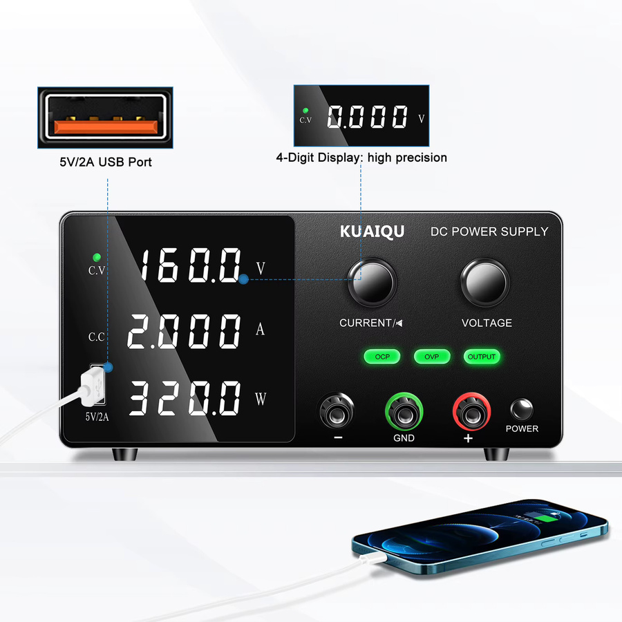 KUAIQU Einstellbares DC-Netzteil 320W Labornetzteil mit Spannungsregler 30V/60V in Schwarz - Bild 6