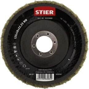 Stier Vlies Fächerschleifscheiben für Winkelschleifer, Durchmesser: 125 mm, Breite: 18 mm, Bohrung: 22,23 mm, Körnung: mittel, Farbe: schwarz - Bild 1