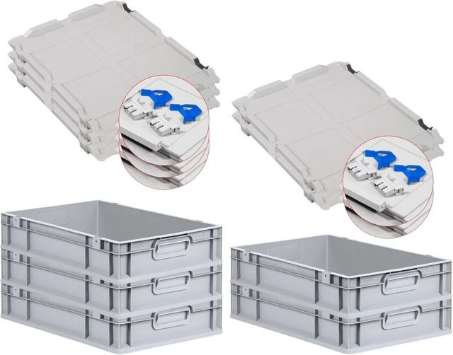 PROREGAL SuperSparSet 5x Eurobox NextGen Grip mit Scharnierdeckel und blauen Schiebeschnappverschlüssen, Grau, H x B x T: 12 x 40 x 60 cm, verstärkte Wände - Bild 1