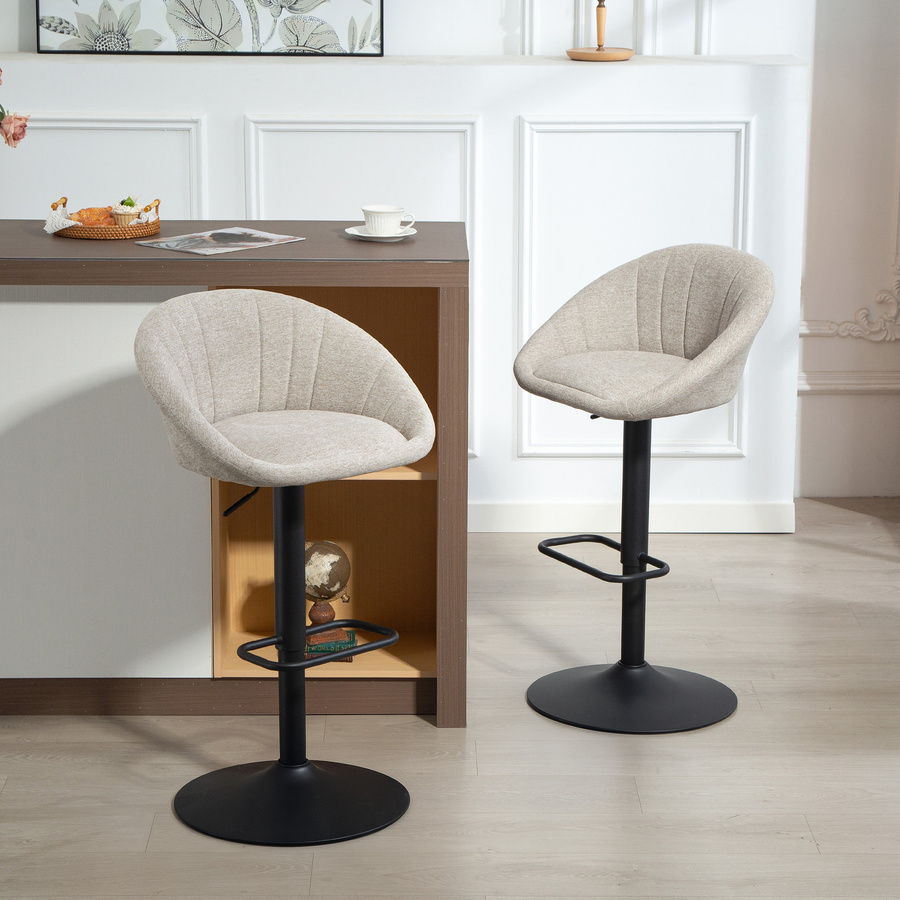 HOMCOM Barhocker 2er Set in Beige mit Leinenoptik, drehbar mit Armlehnen und Rückenlehne, höhenverstellbare Küchenstühle aus Stahl und Stoff - Bild 2