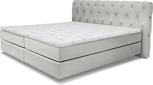 Boxspringbett SANSIBAR LIVING Langeoog in Grau mit Hybrid-Federkern und Stoffbezug, B/T: 200 x 200 cm - Bild 1