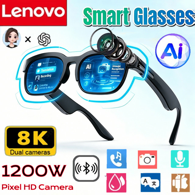 Lenovo Smart Glasses 2026 Smarte Sonnenbrille mit KI-Übersetzung, Bluetooth, Aufnahme und Musikwiedergabe, Unisex, Schwarz oder Weiß - Bild 1