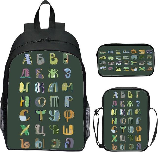 3-teiliges Alphabet Lore Kinderrucksack Set von Fancy Style Studio in Multicolour, inklusive Umhängetasche und Federmäppchen, 16 Zoll - Bild 1