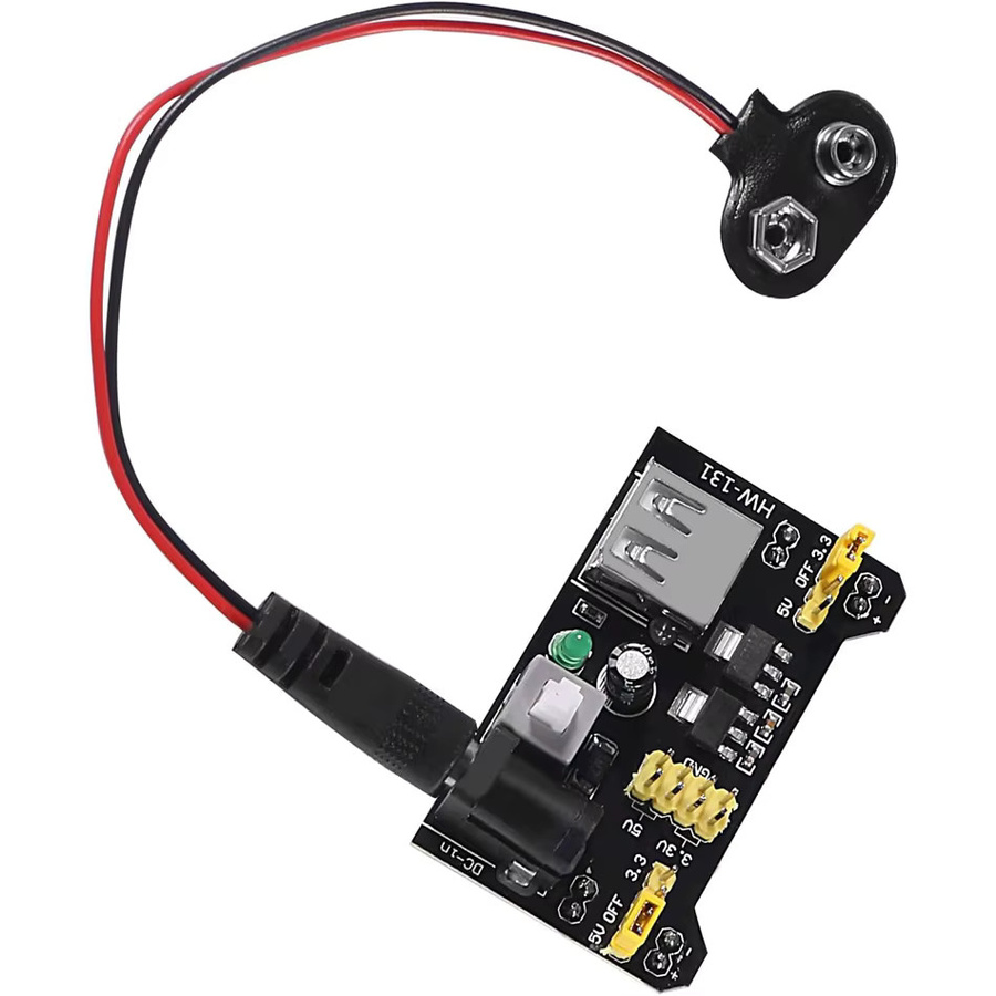 AOKIN 3er-Set MB102 Breadboard Netzteil-Modul mit 3,3 V und 5 V, inklusive 9V Batterie-Clip und DC-Jack-Stecker 2,1 x 5,5 mm, Schwarz - Bild 4