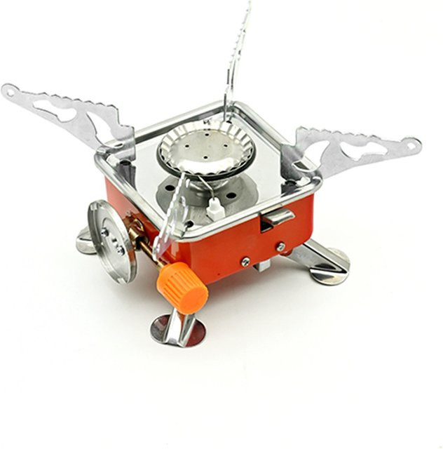 YTYIN Tragbarer Campingkocher aus Edelstahl, faltbarer Windschutz-Gasbrenner in Weiß, B/T/H: 15,0 x 15,0 x 10,0 cm - Bild 1