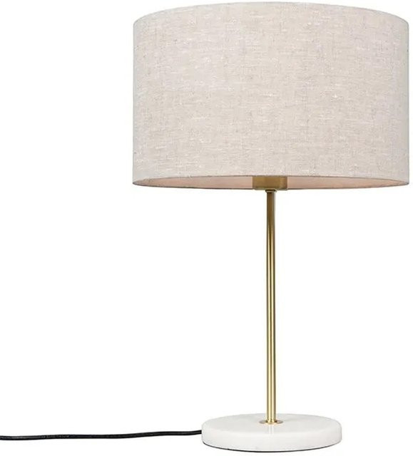 QAZQA Tischlampe aus Messing und Marmor mit grauem Schirm, dimmbar, E27, Höhe: 55 cm, Breite: 35 cm, Tiefe: 35 cm - Bild 1