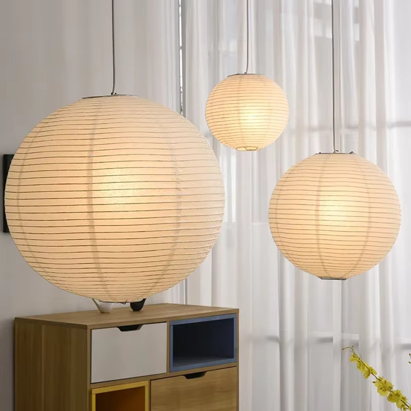 HomeLover Japanische Noguchi Pendelleuchte aus Reispapier in Weiß für Wohnzimmer, Schlafzimmer und Arbeitszimmer - Bild 1