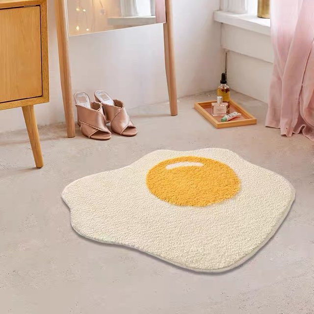 VIKAMA Cartoon Pochiertes Ei Teppich in Multicolour, quadratische Bodenmatte für Badezimmer und Wohnzimmer, B/T: 60 x 60 cm - Bild 1