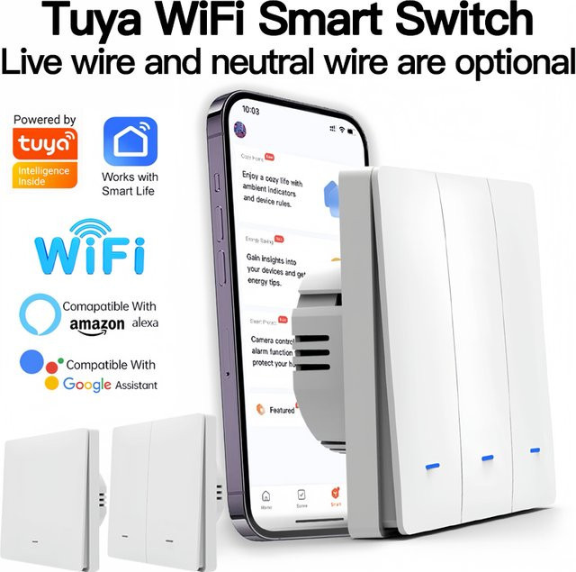 Tuya ZigBee Smart Light Switch Kit in Weiß, ohne Neutralleiter, kompatibel mit Alexa und Google Home - Bild 1