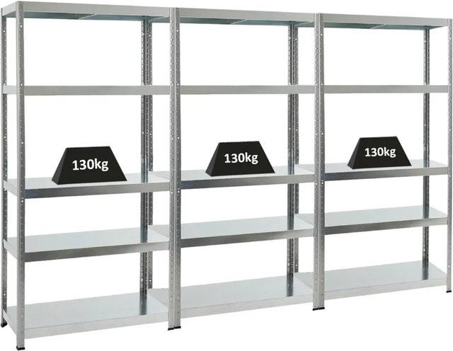 3er Set PROREGAL Schwerlastregal Steel Eagle, verzinkt und pulverbeschichtet, Farbe Silber, H x B x T: 180 x 90 x 40 cm - Bild 1
