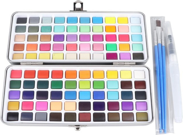 TOMTOP JMS Aquarellfarben-Set mit 100 Farben in Grau, tragbares Metall-Set inklusive 3 Pinseln für Kinder - Bild 1